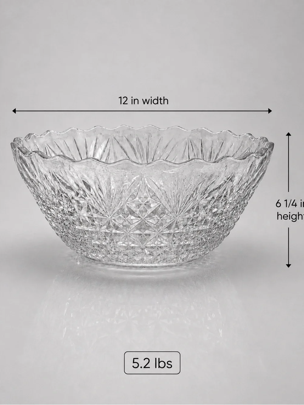 Vintage 1950s Crystal Cut Decorative Fruit Bowl 6 quart